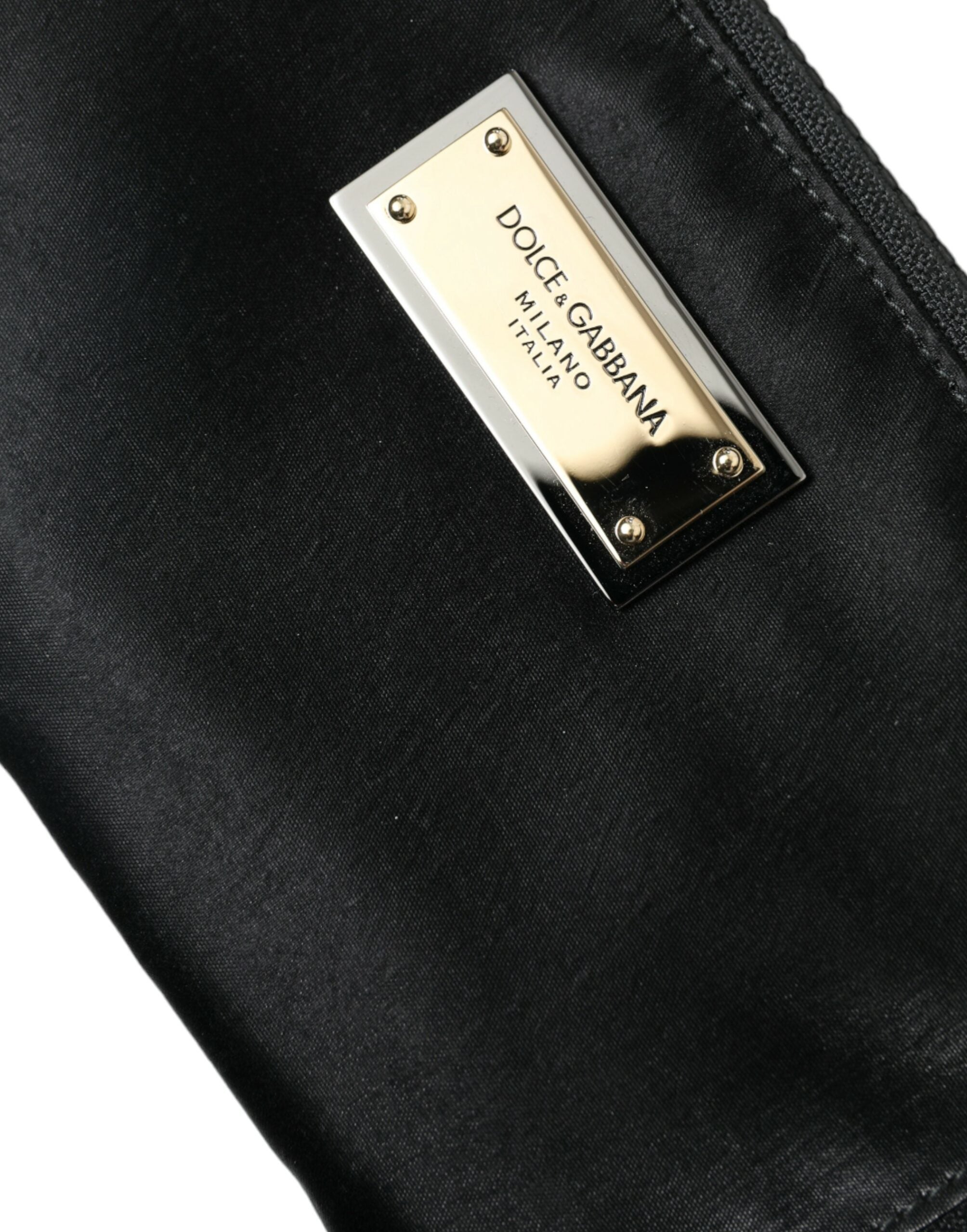 Dolce & Gabbana Black Nylon Logo Plaque Keychain Bag Clutch